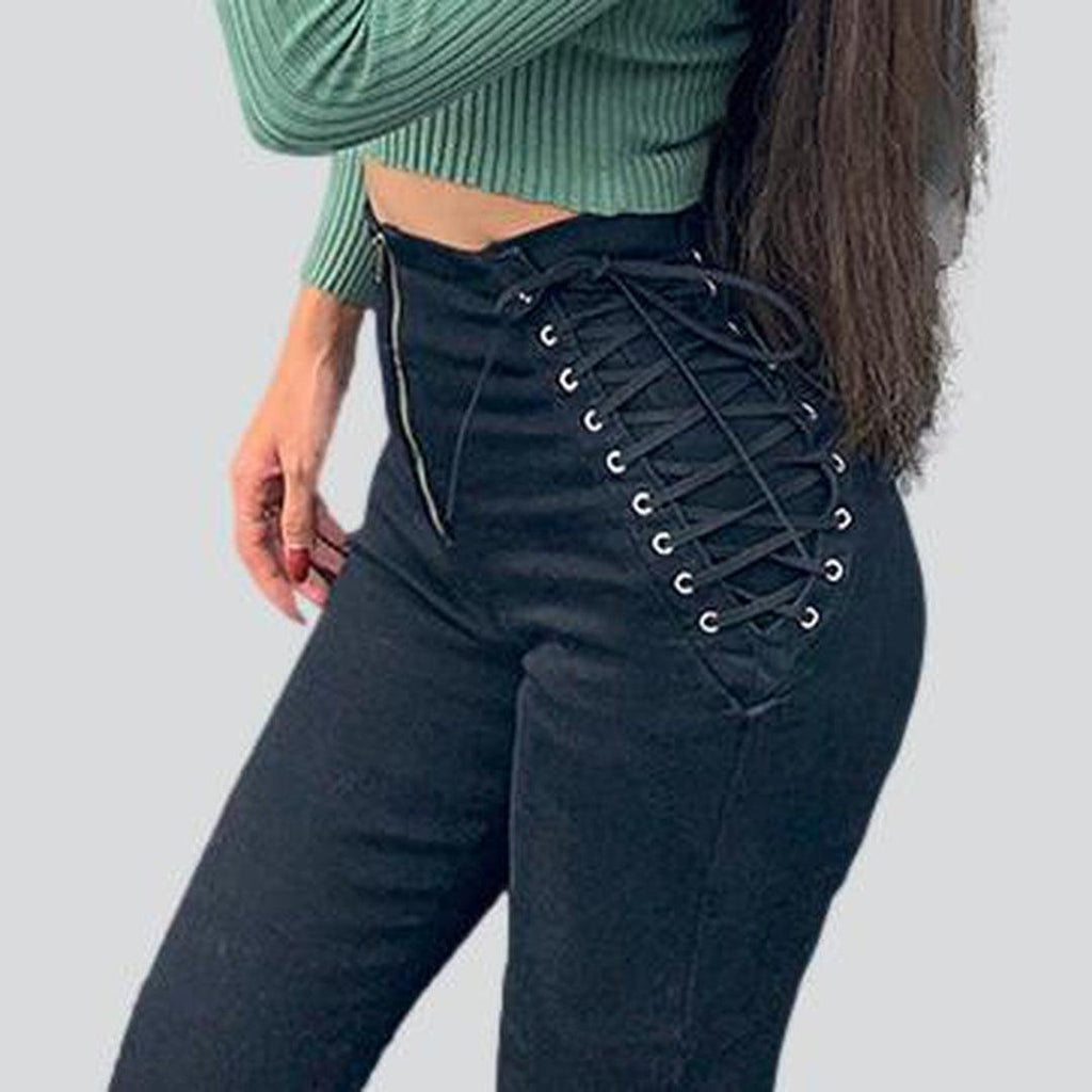 Women skinny jeans with drawstrings