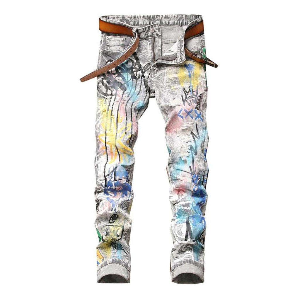 Color-painted grey men jeans