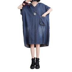 V neck denim dress with pocket