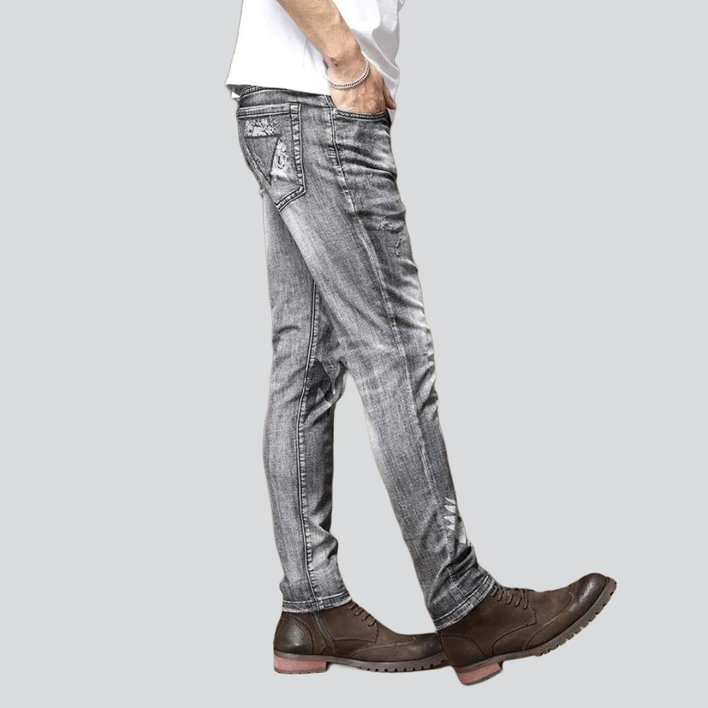 Stylish print grey men jeans