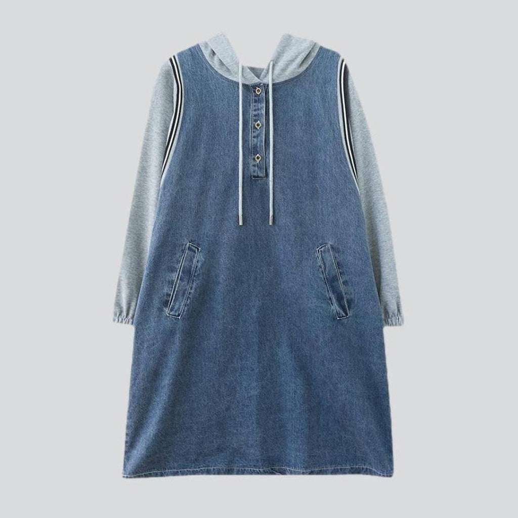 Knee-length hooded denim dress