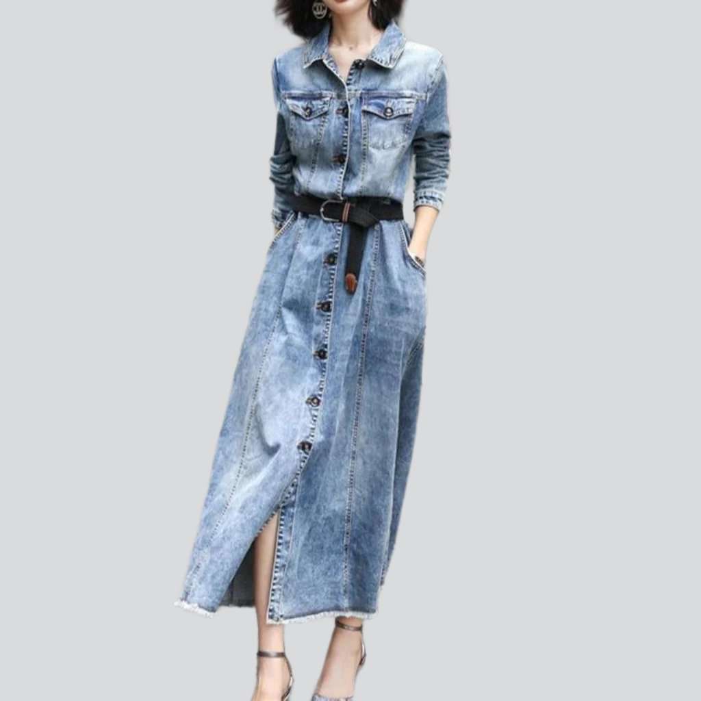 Fashion vintage long denim jacket