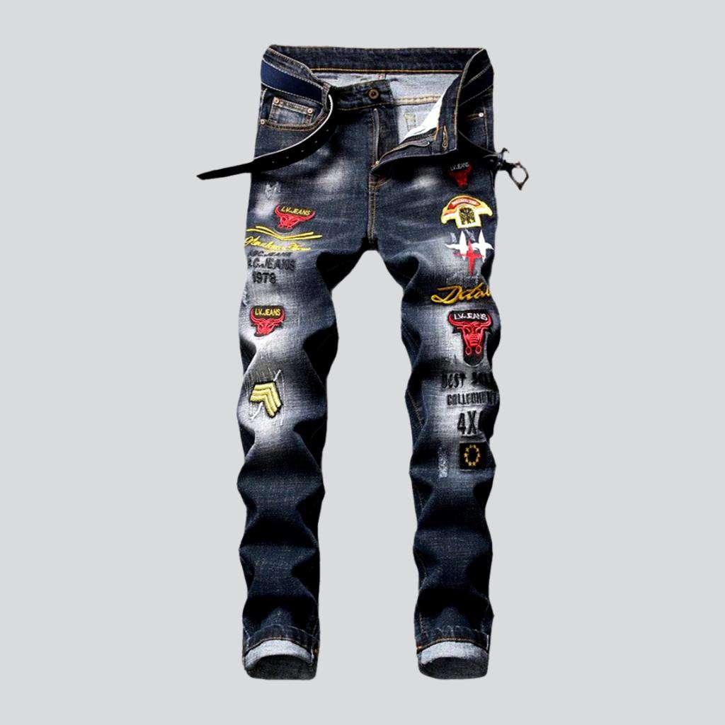 Bull embroidery men jeans