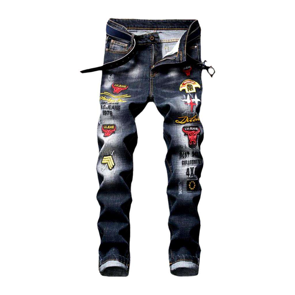 Bull embroidery men jeans