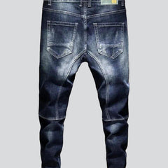 Patched knees men biker jeans