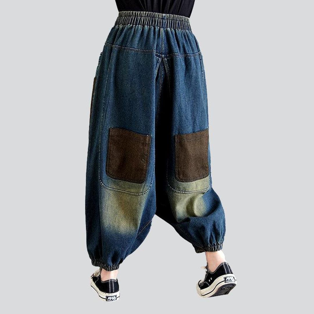 Patchwork women harem denim pants