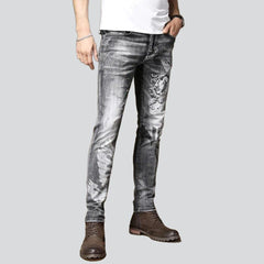 Stylish print grey men jeans