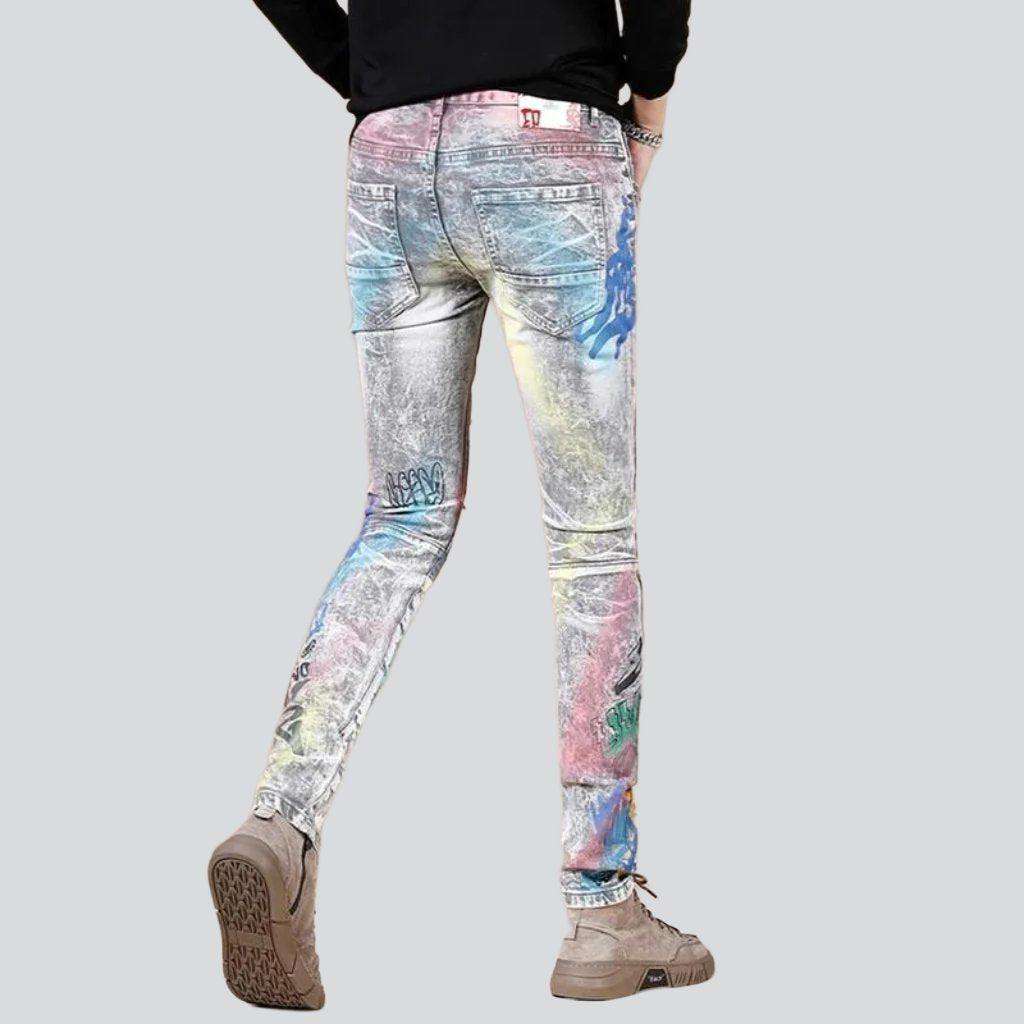 Bright color print men jeans