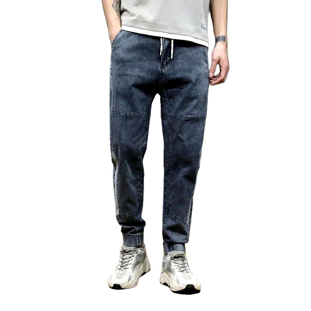 Men denim joggers with bands