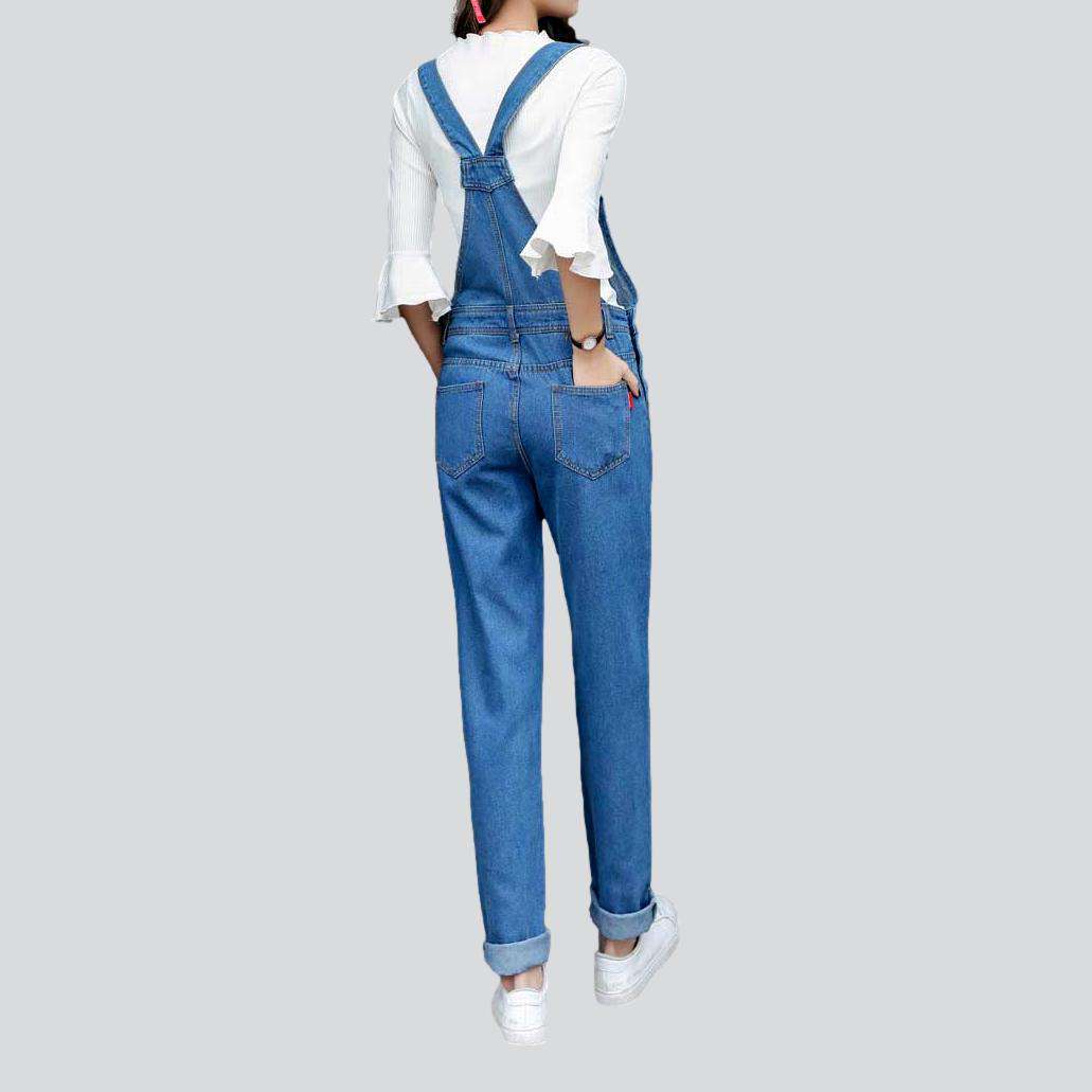 Blue unrubbed women denim jumpsuit