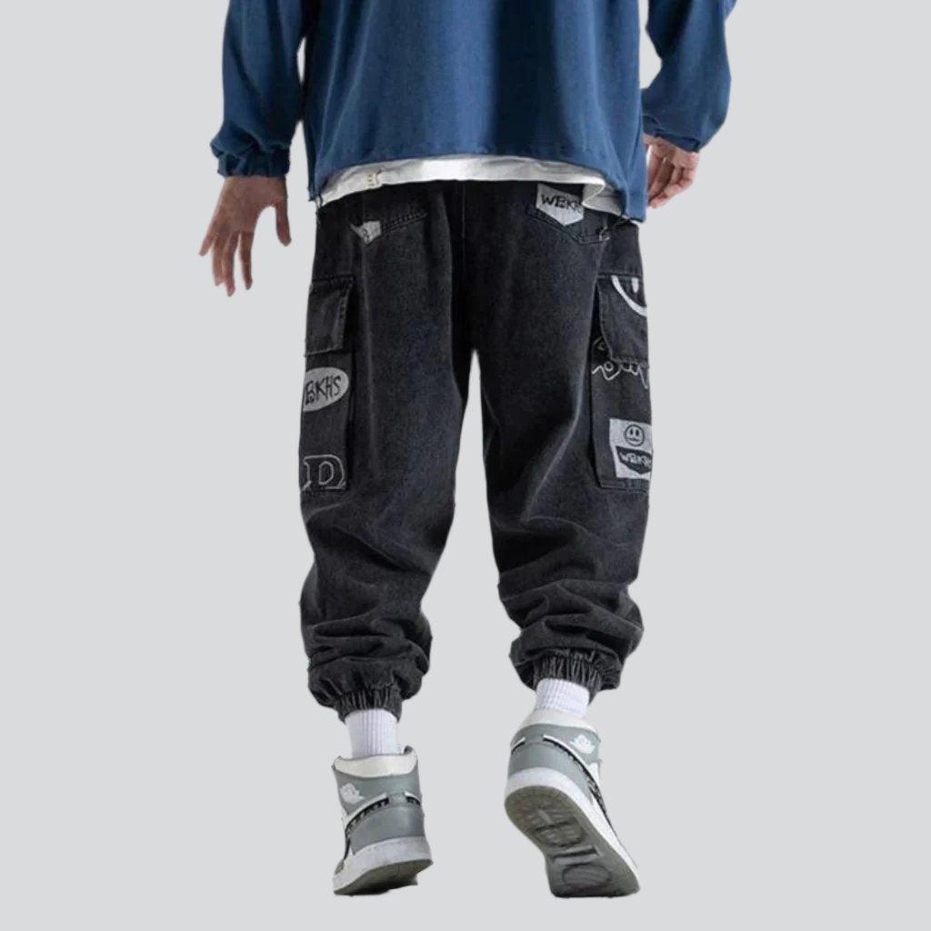 Streetwear printed cargo baggy jeans