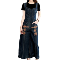 Weit geschnittener Jeans-Overall mit Stickerei