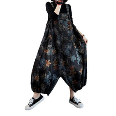 Printed baggy women denim jumpsuit