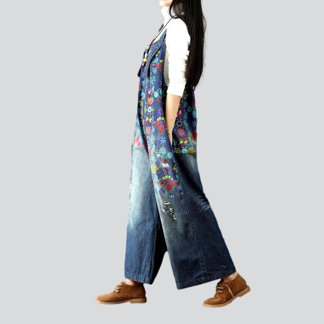 Painted women denim jumpsuit