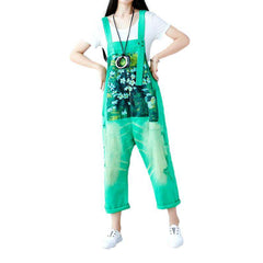 Flower portrait print denim dungaree