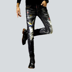 Embroidered vintage black men jeans