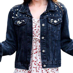 Embellished shoulders women denim jacket