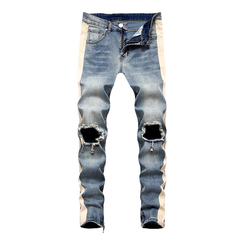 Jeans mit Rippen an den Knien und Bändern