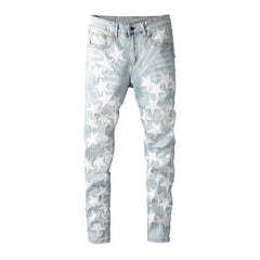 White stars embroidery men jeans