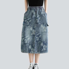 Cargo denim skirt with flowers