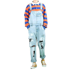 Ripped-leg painted denim jumpsuit