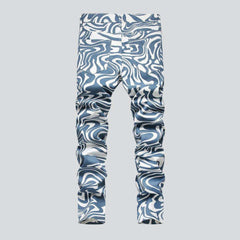 Blue ornament print men jeans