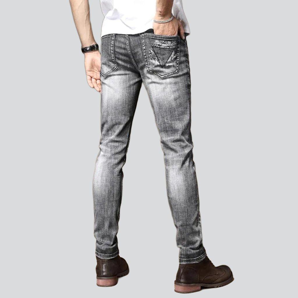 Stylish print grey men jeans