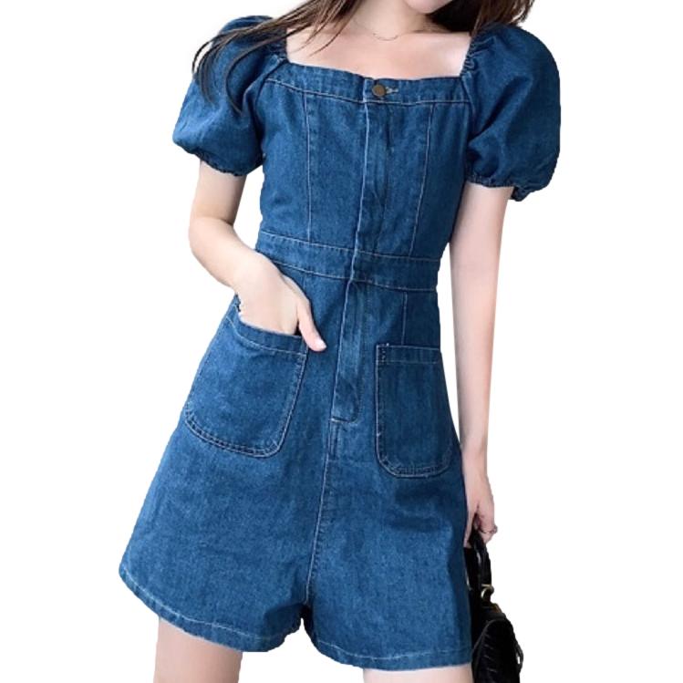 Short sleeve jean overall shorts