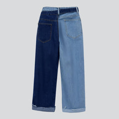 Two-tone leg women baggy jeans