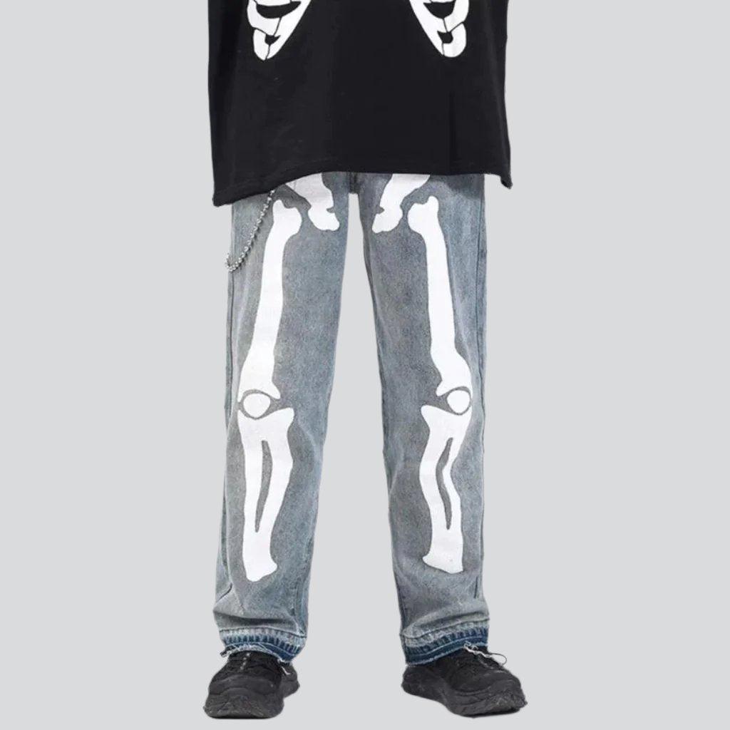 Skeleton print baggy men jeans