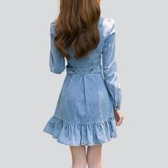 Mini denim dress with ruffles