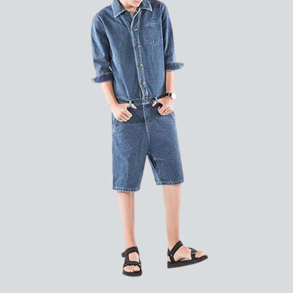 Color embroidered men denim overall