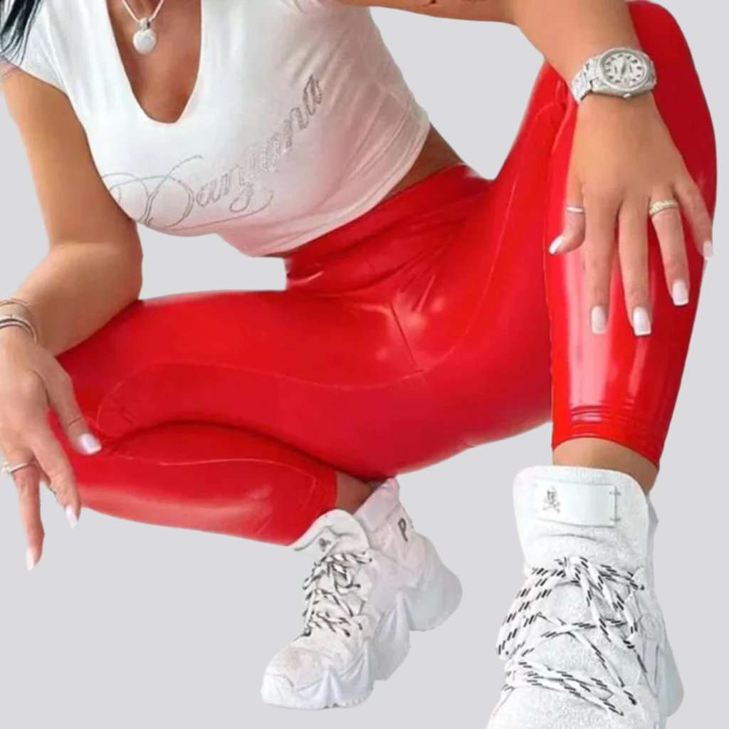 Latex wax women denim pants