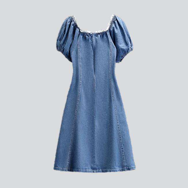 Flare denim dress with drawstrings