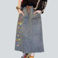 Cargo embroidered women denim skirt