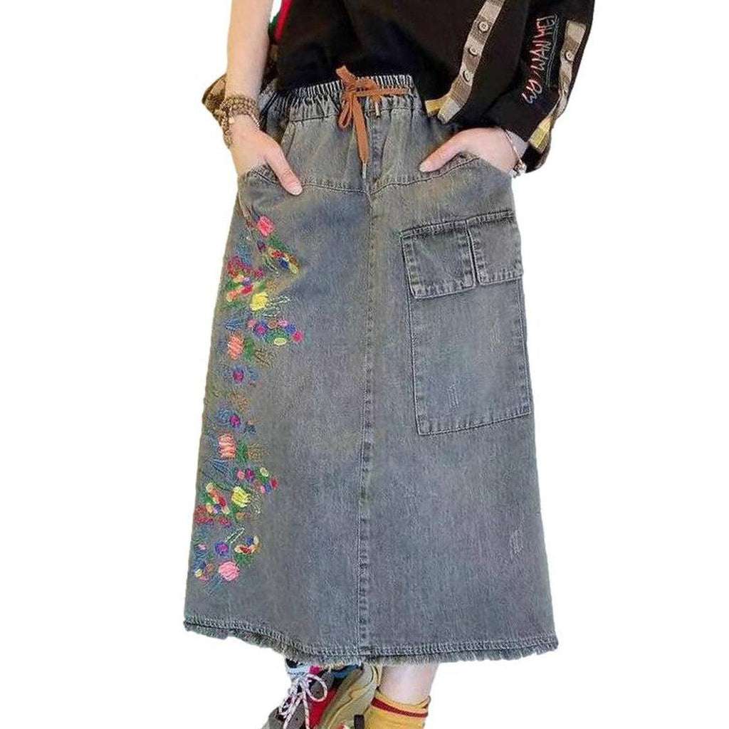 Cargo embroidered women denim skirt