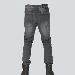 Embroidered grey men biker jeans