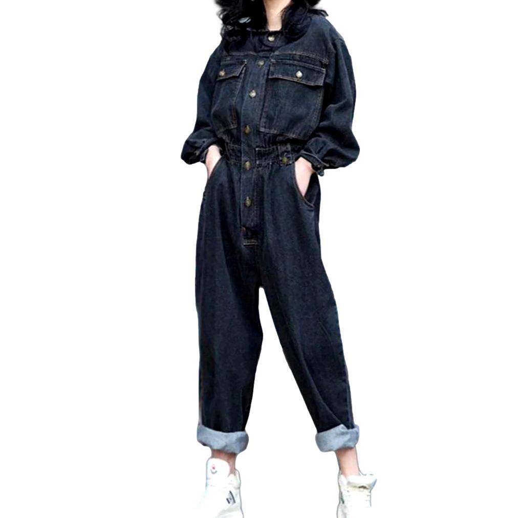 Schwarzer Baggy-Jeansoverall für Damen