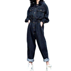 Schwarzer Baggy-Jeansoverall für Damen