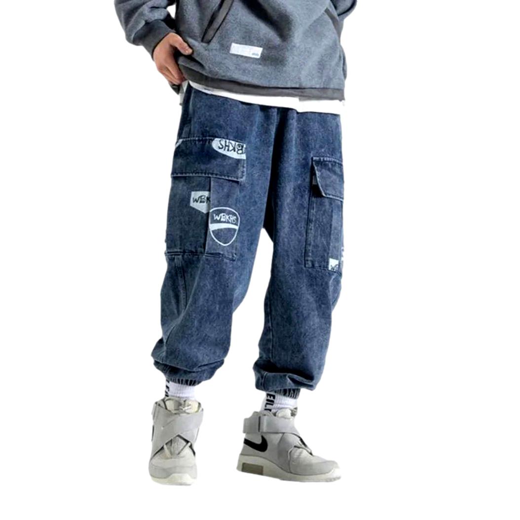 Streetwear printed cargo baggy jeans