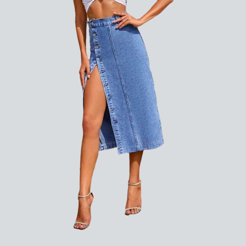 Elegant buttoned women deniim skirt