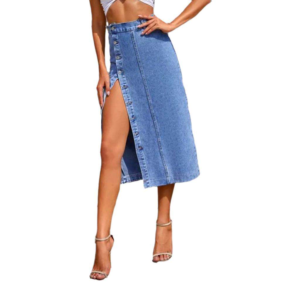 Elegant buttoned women deniim skirt