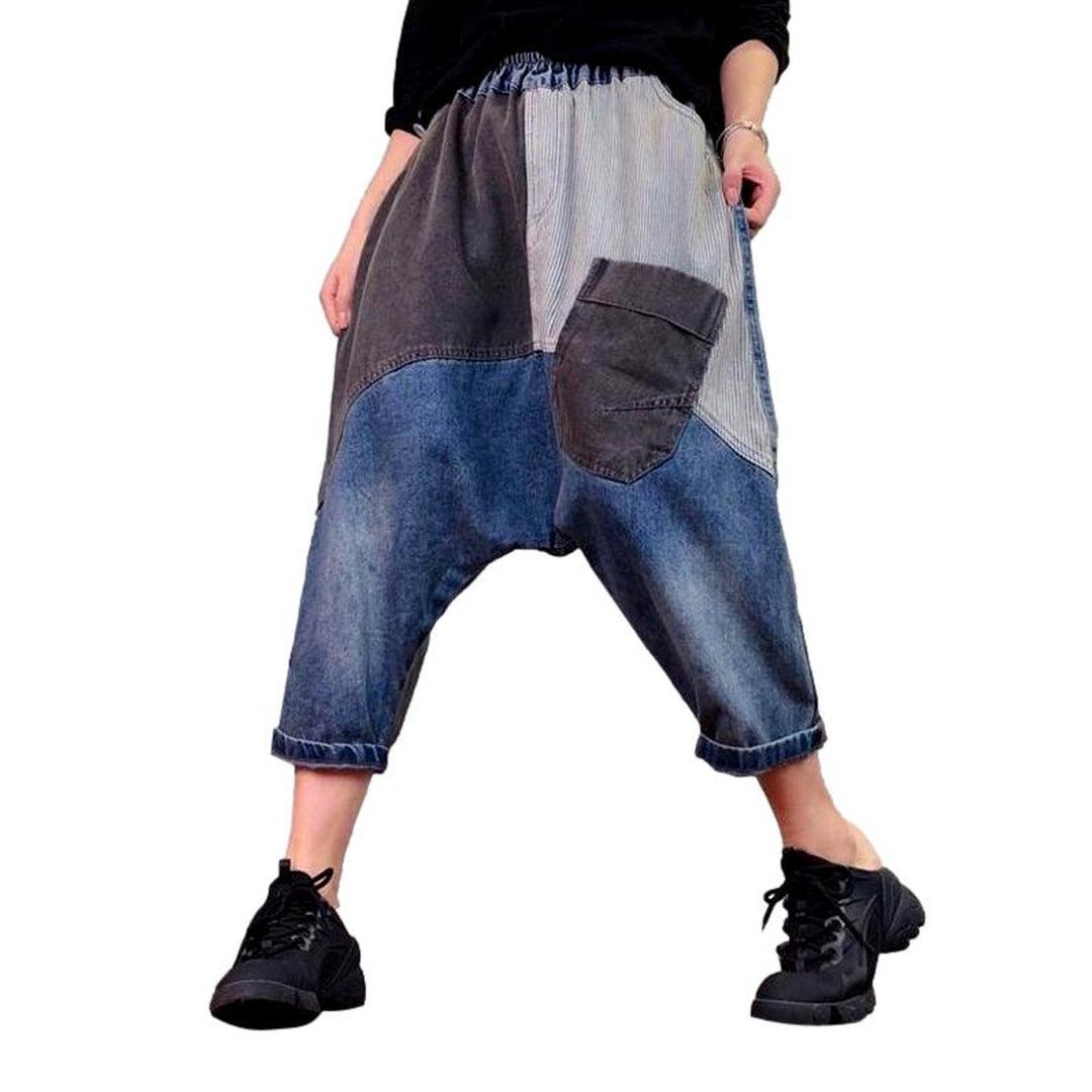 Pantalones vaqueros de hip-hop con diseño patchwork para mujer