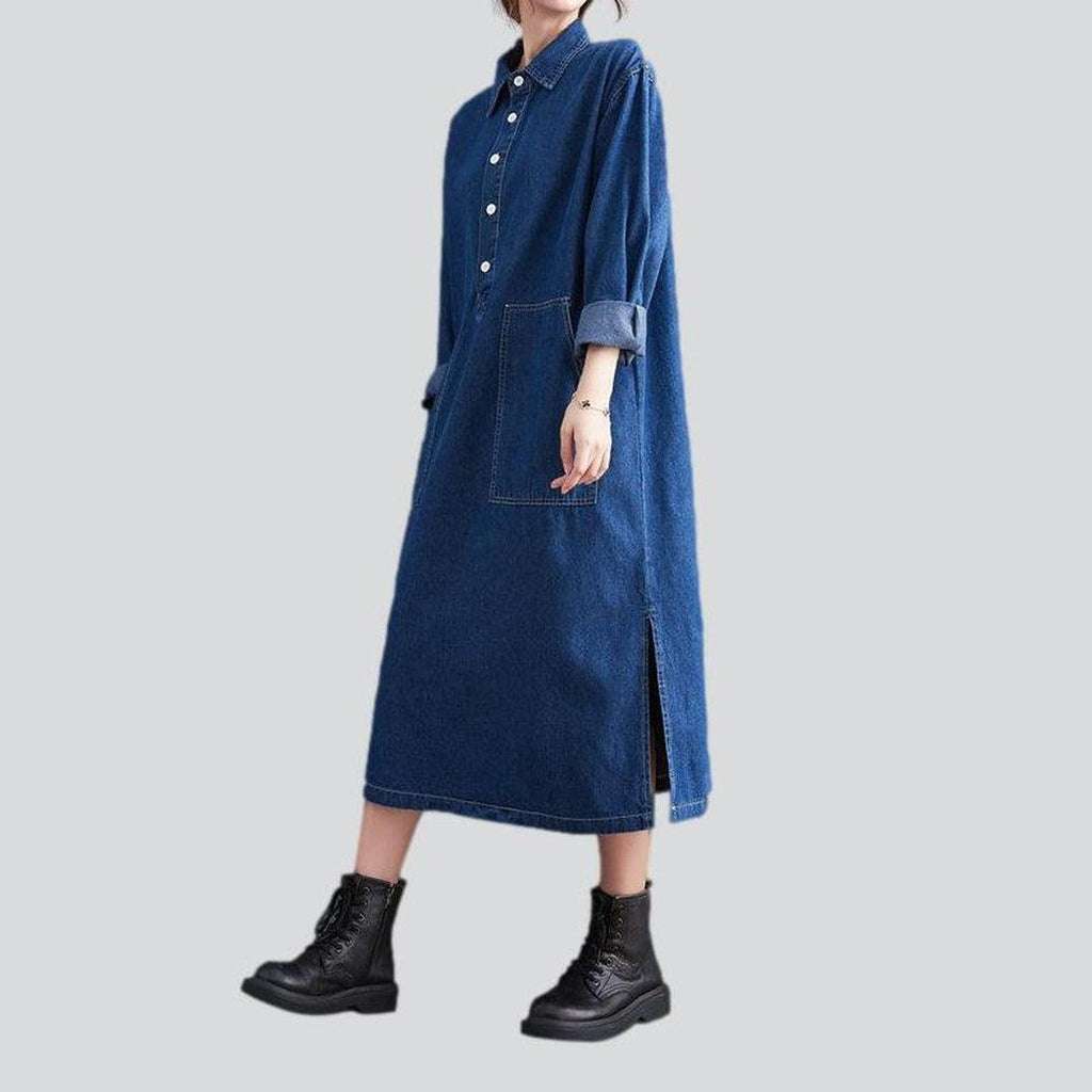 Casual loose long denim dress