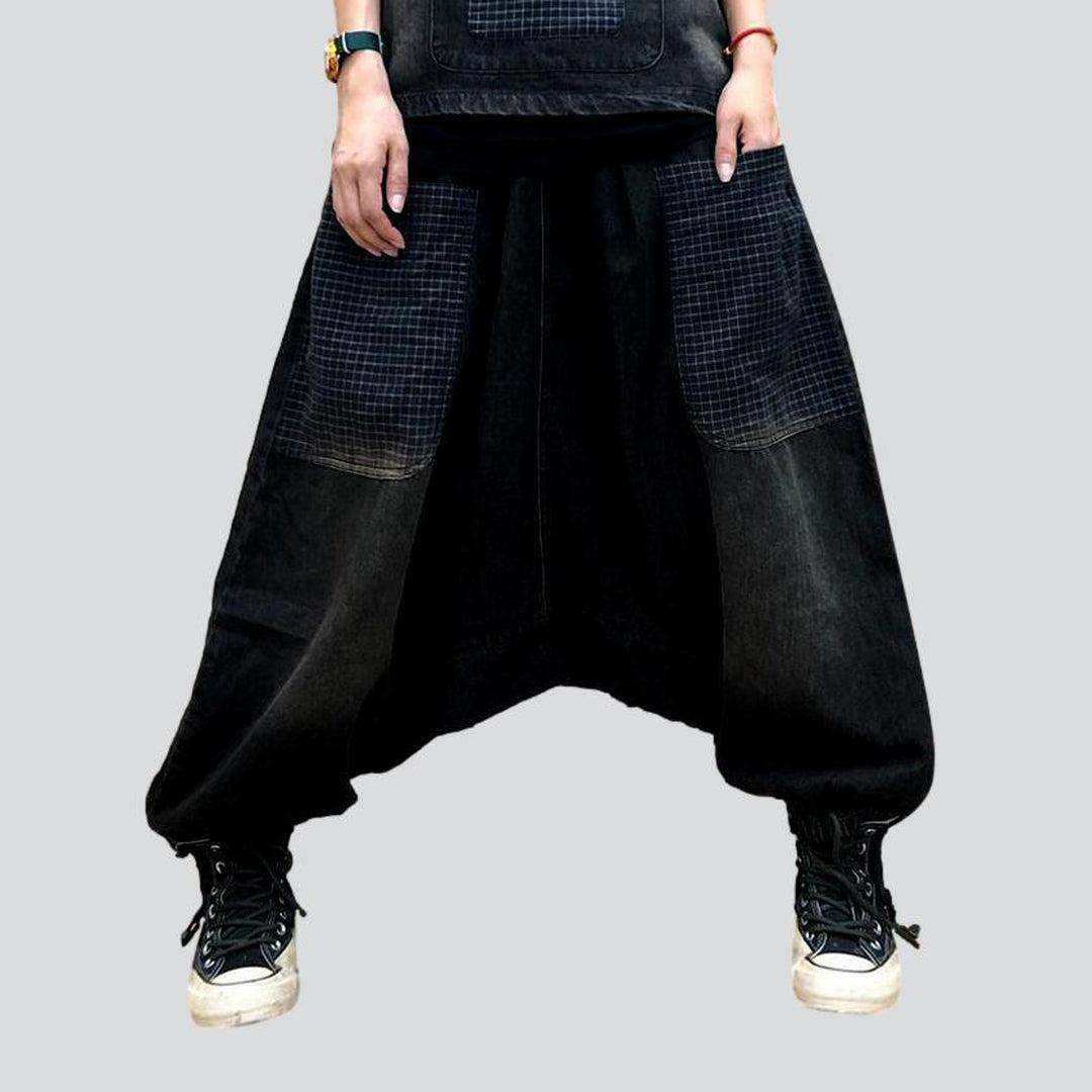 Dark patchwork harem denim pants