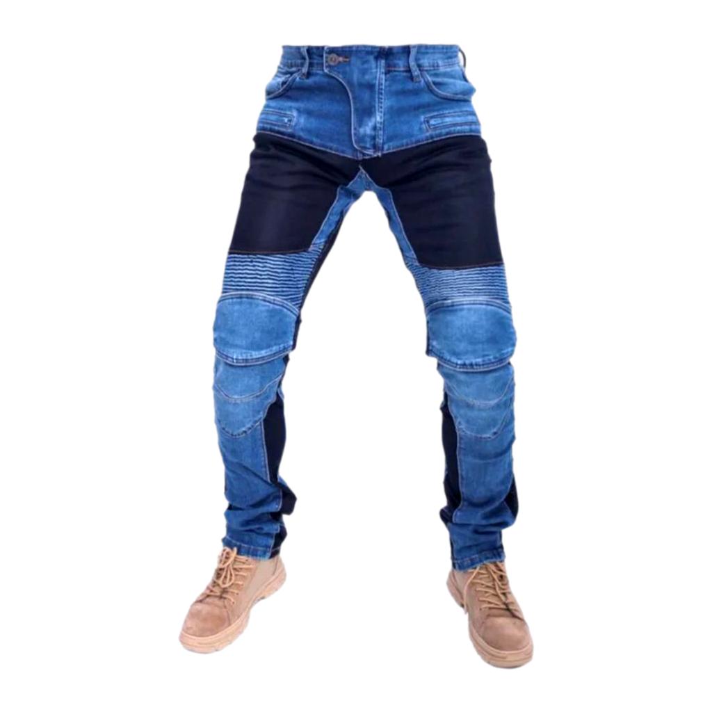 Stonewashed men biker jeans