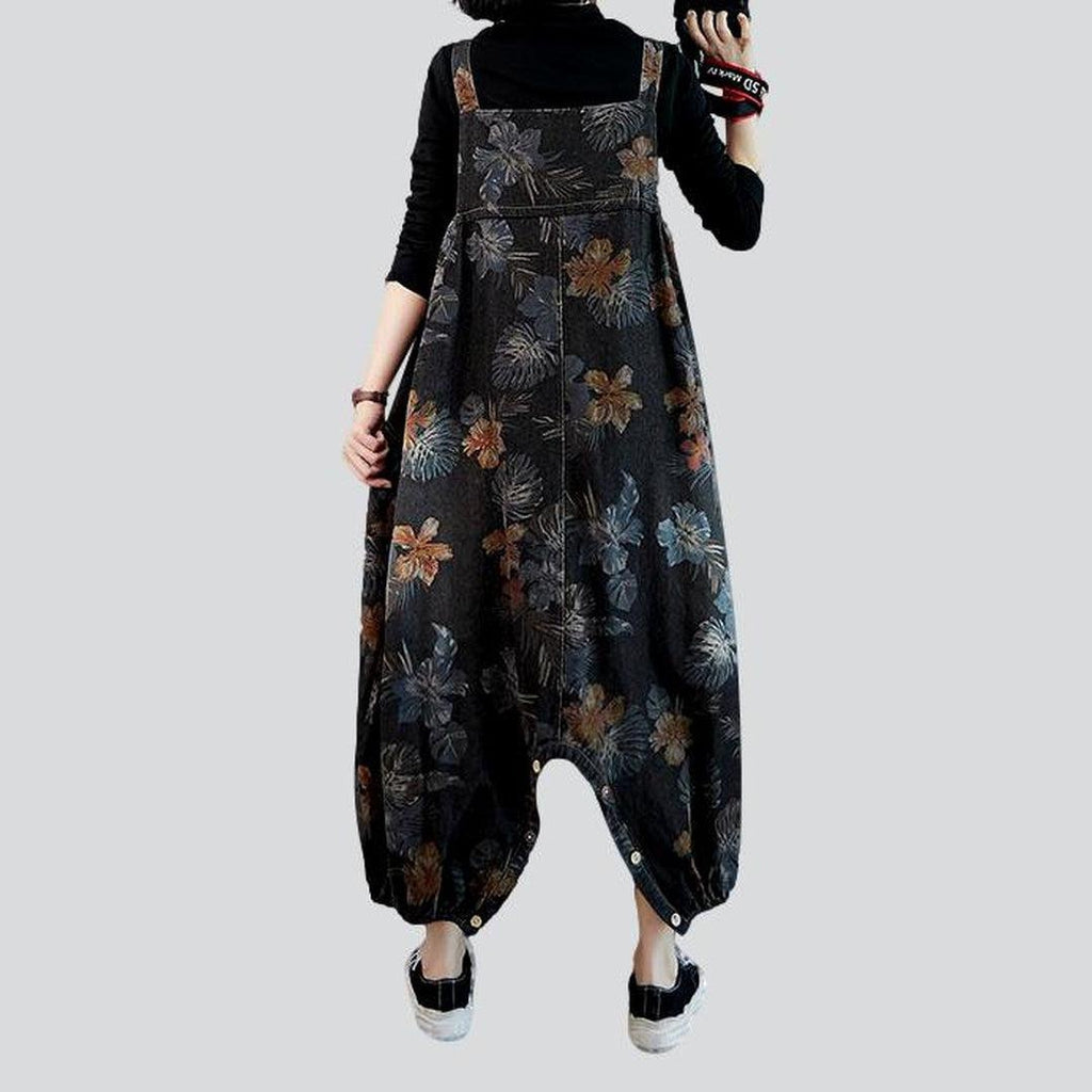 Printed baggy women denim jumpsuit