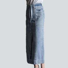 Elegant slit long denim skirt