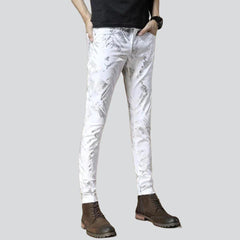 Silver print white men jeans