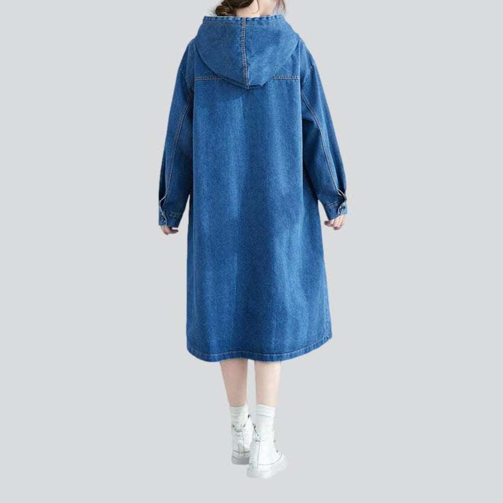 hooded denim dress Plus Size Tencel Maxi Dress, Denim Kaftan, Elven Style